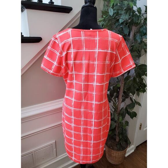 Good Time Women's Orange White Round Neck Short Sleeve Knee Length Dress Size 2X - Picture 8 of 11